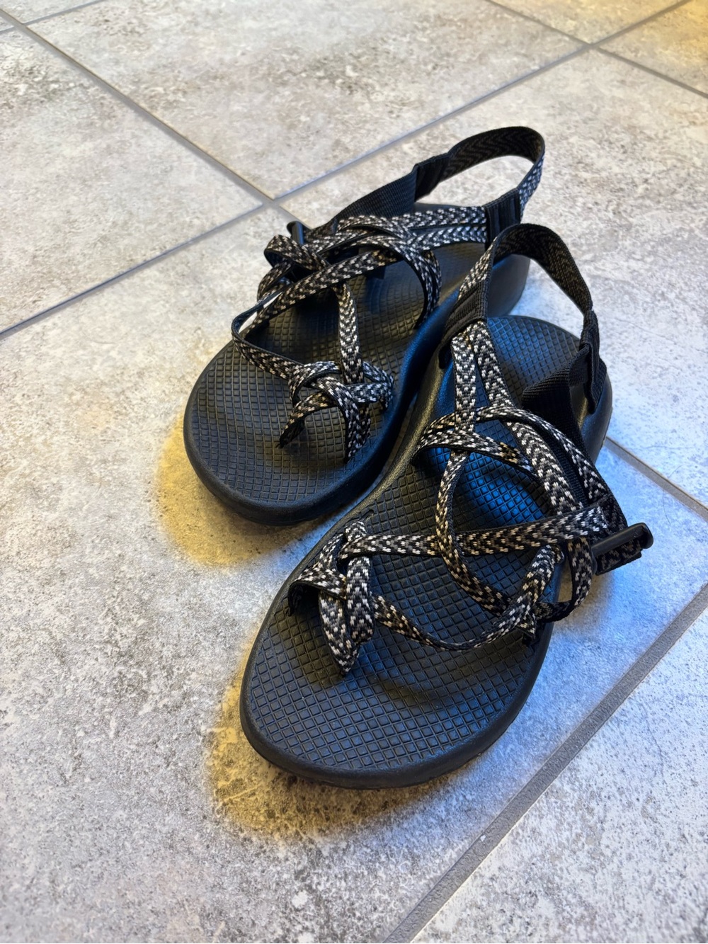 Chaco Black Sandals with Black-and-White Rope Straps